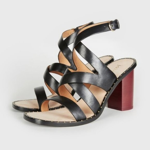 JOIE Black Leather Strappy Block Heel Sandal - Picture 2 of 4